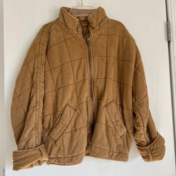 Free People Women's Dolman Quilted Knit Jacket Gold Light Size XS - Picture 2 of 4